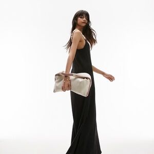 Topshop textured slip dress with beaded straps in black